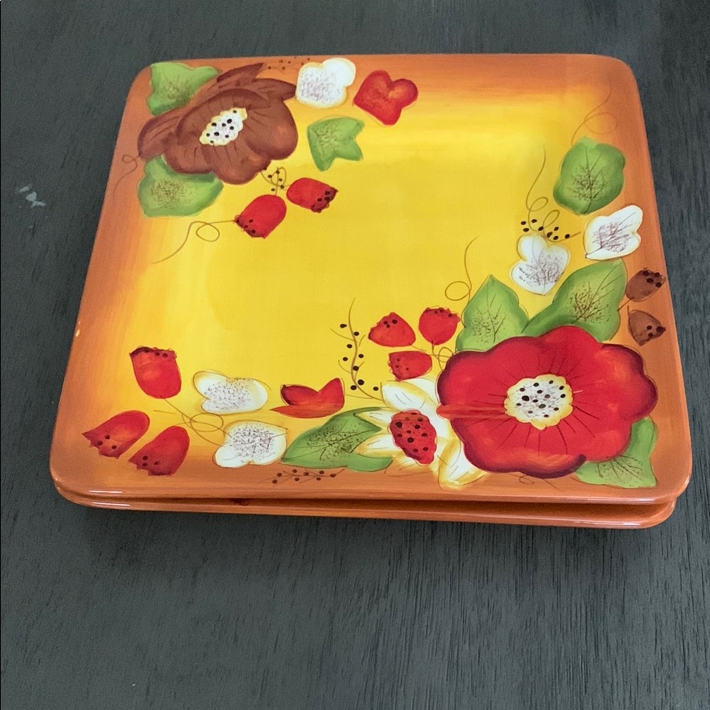 2 ARTLAND Floral Square Ceramic Plates